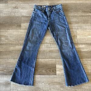 AG Adriano Goldschmied Farrah 70s Bell Bottom Flare Jeans Women 28R Blue Raw Hem